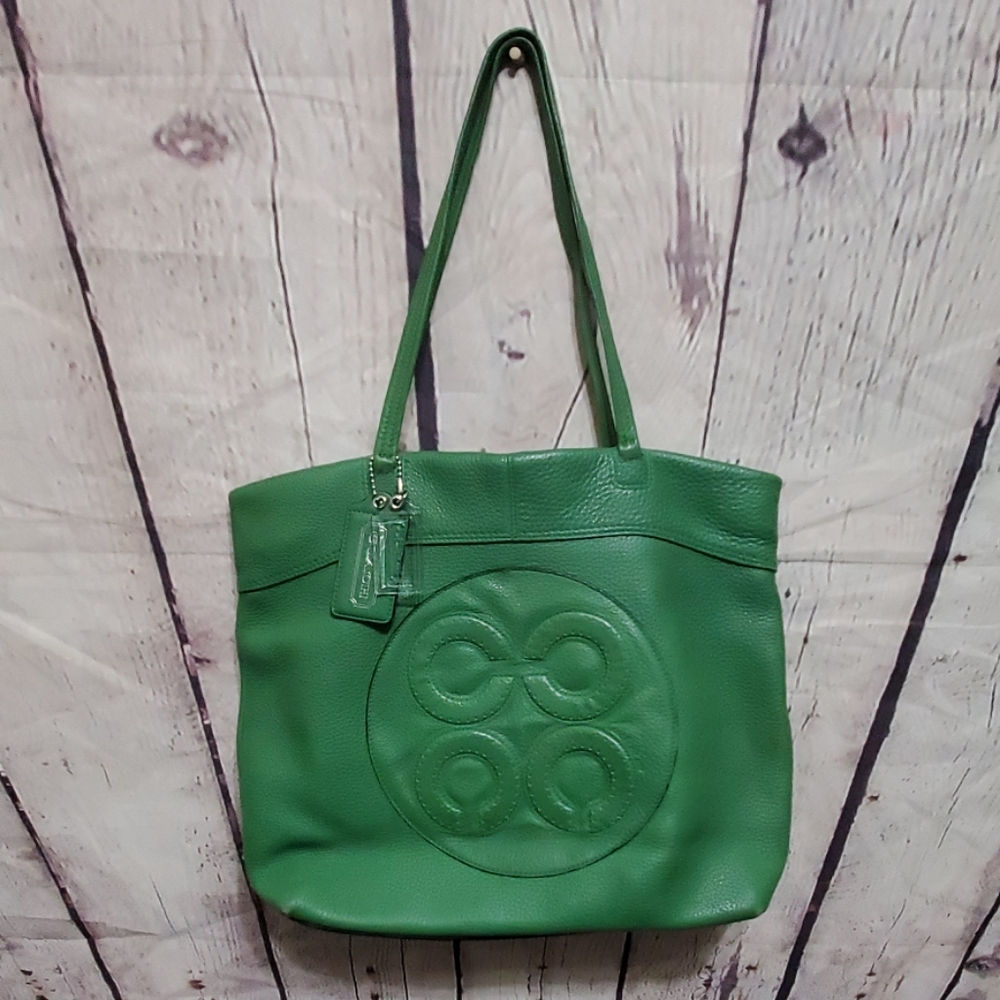 Coach Green Purse Shoulder Women Hand Bag Leather